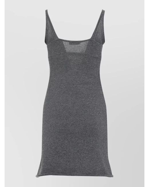 Miu Miu Gray Cashmere V-Neck Sleeveless Mini Dress