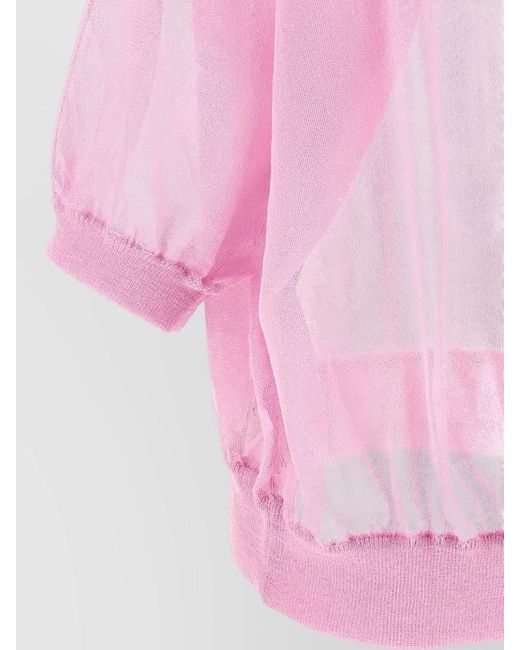 Nude Pink Semi Sheer Cotton Crew Neck Sweater