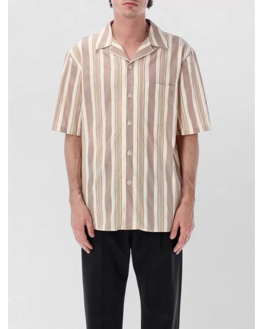 Saint Laurent Natural Bowling Shirt Short Sleeves Chest Pocket Striped for men