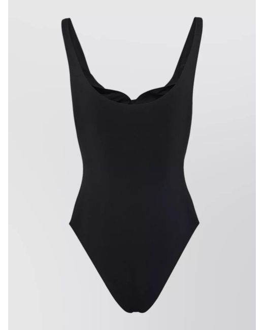 Magda Butrym Black Swimsuit Flower Detail High Cut Leg