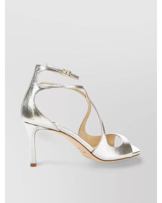 Jimmy Choo White Leather Glitter High-Heel Sandals