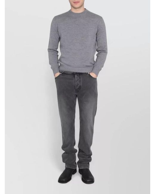 Ballantyne Gray Cross Neck Sweater Long Sleeves Ribbed Collar for men