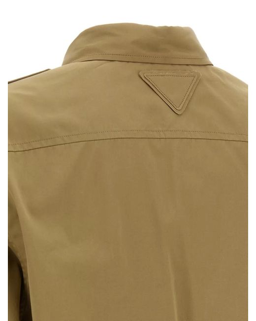 Prada Green Cotton Poplin Shirt Tailored Collar Button Epaulettes