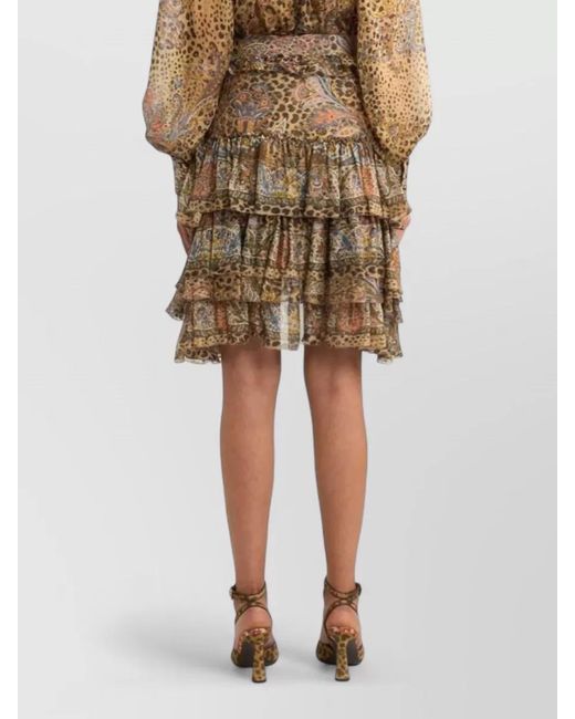 Etro Brown Silk Tiered Paisley-Print Asymmetric Skirt