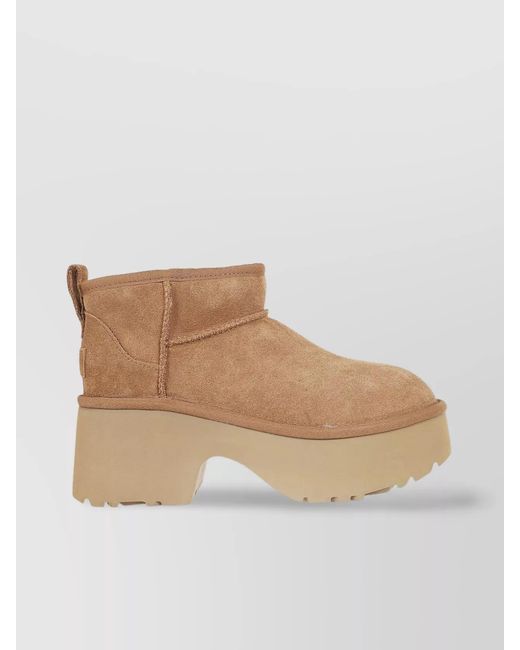 Ugg Natural Lug Sole Platform Boots With Stitch Detailing
