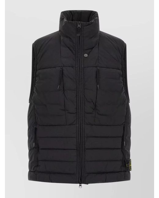 Stone Island Black G100011 High Collar Padded Vest Pockets for men