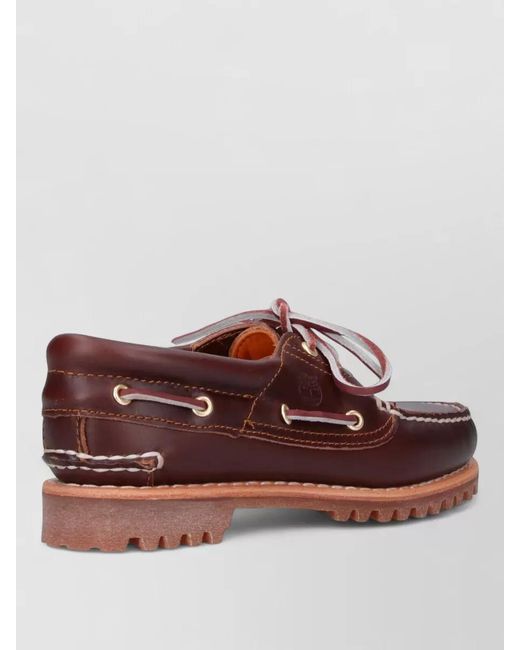 Timberland Brown Loafers Eyelet Accents Moc Toe Rubber Sole
