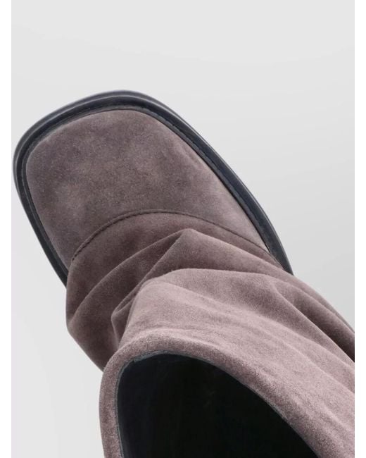 The Attico Brown Square Toe Suede Mid Calf Pull On Boots
