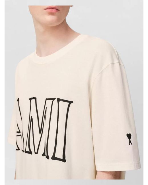 AMI Natural Relaxed Fit Cream Graphic T-Shirt With Bold Text for men