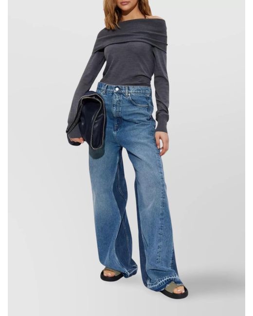 Stella McCartney Blue Virgin Wool Off-Shoulder Turtleneck Jumper