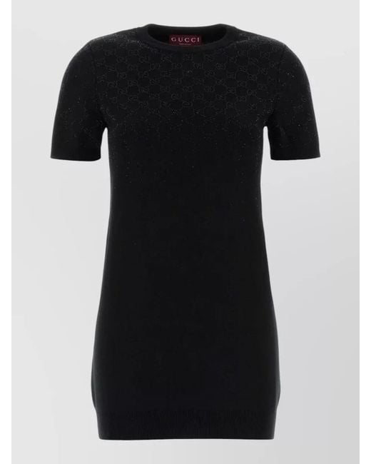 Gucci Black Mini Dress With Short Sleeves And Crew Neck