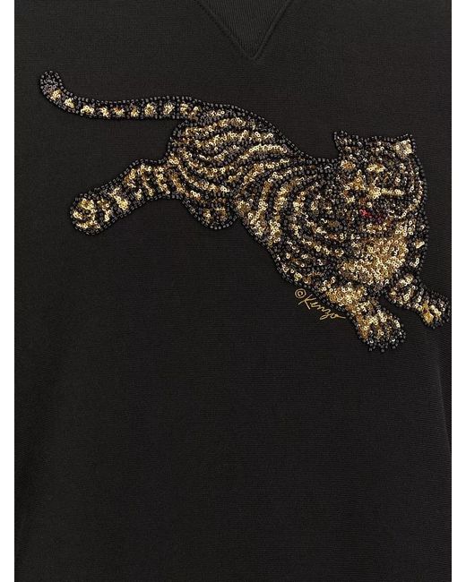 KENZO Black Jumping Tiger Embellished V Neck Sweater for men