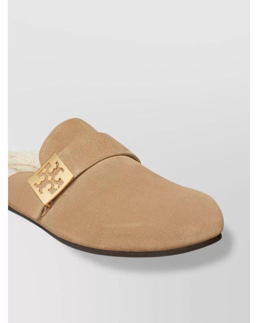Tory Burch White Suede Leather Shearling-Lined Mules