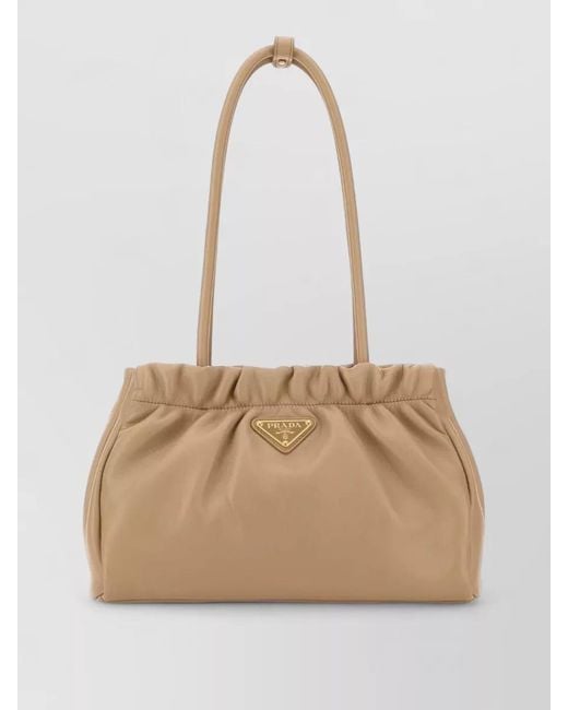 Prada Natural Logo Plaque Ruched Shoulder Bag