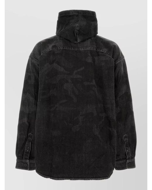 Balenciaga Black Denim Jacket Long Sleeves Collared Neck Camouflage for men