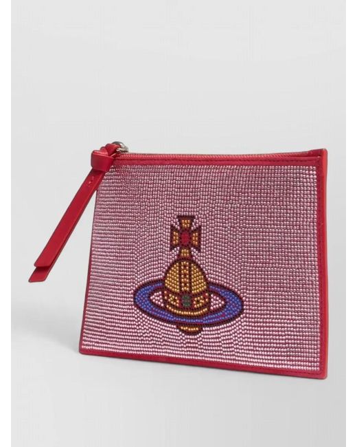 Vivienne Westwood Purple Small Leather Clutch Removable Chain Strap