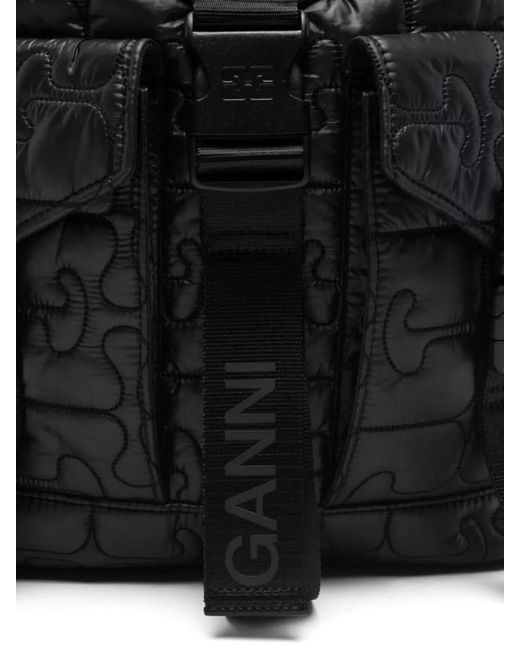 Ganni Black Re Tech Quilted City Backpack Bag