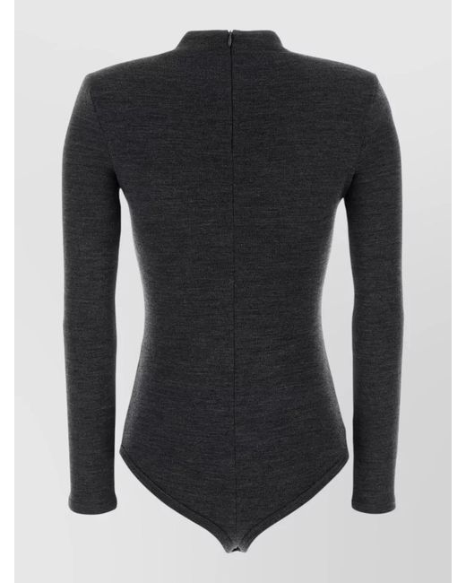 Jil Sander Black Wool Bodysuit High Neck Long Sleeves Fitted