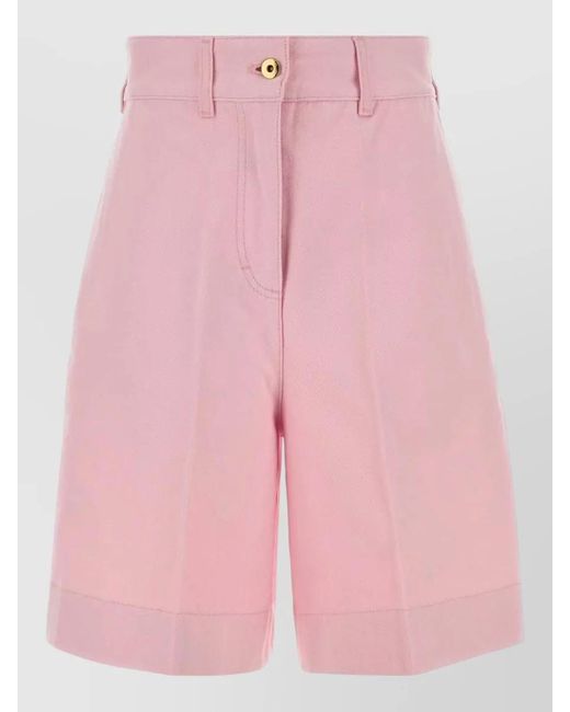 Patou Pink High Waist Pleated Bermuda Shorts Turn Up