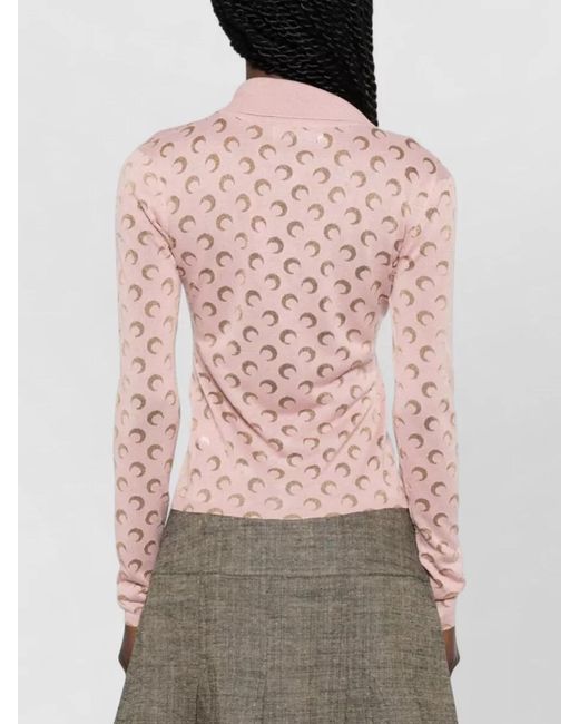 MARINE SERRE Pink Lunar Pattern Knit Long Sleeve Shirt