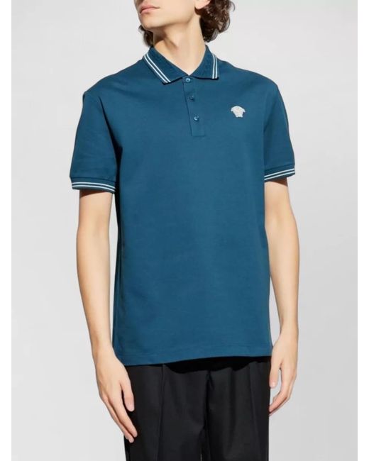 Versace Blue Polo Shirt Short Sleeves Silk Nylon Blend for men