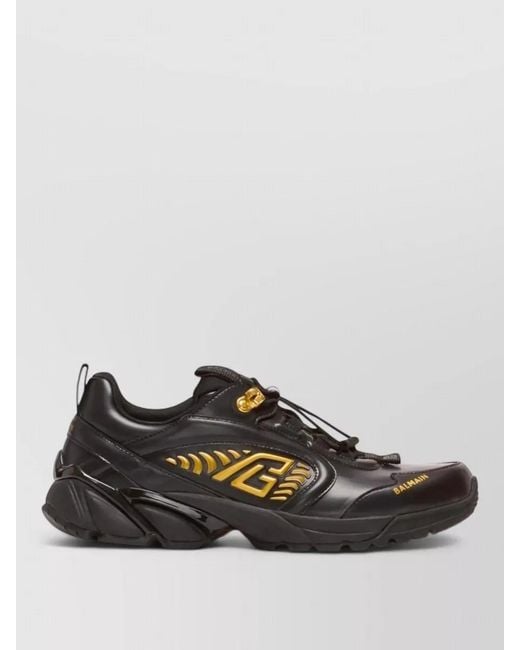 Balmain Black Cosmic Dust Glazed Leather Chunky Trainers for men