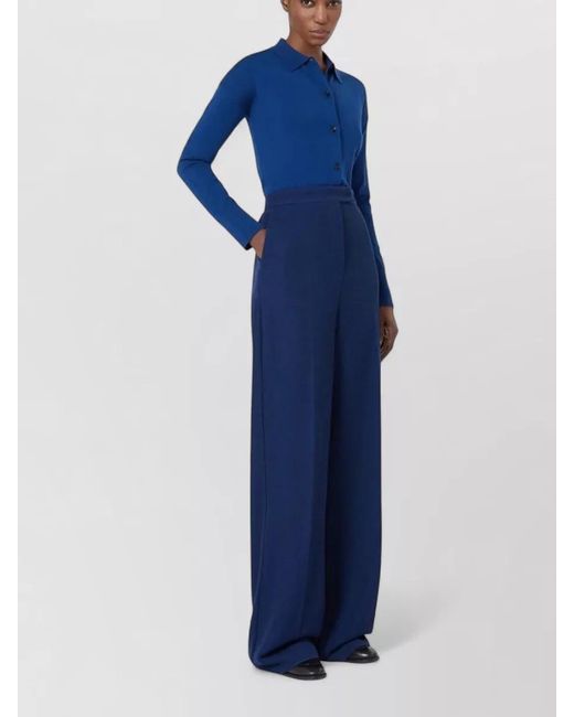 Max Mara Blue Ribbed Slim-Fit Wool Cardigan
