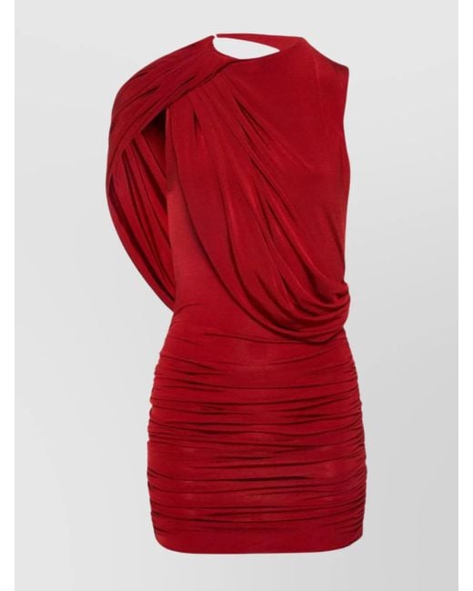 Magda Butrym Red Draped Asymmetric One-Shoulder Mini Dress