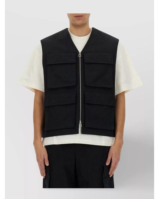 Jil Sander Black Cotton Silk Cargo Vest for men