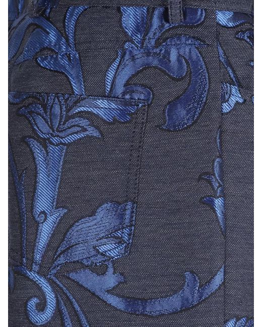 Etro Blue Floral Pattern Denim Trousers