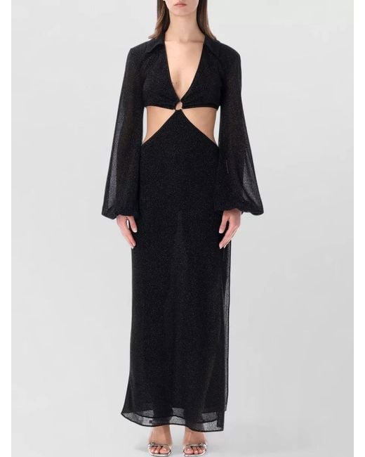 Oseree Black Metallic Cutout Maxi Dress