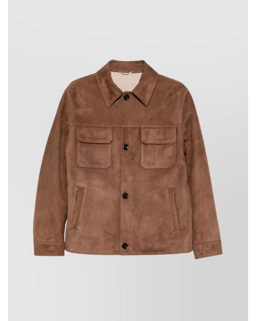 Lardini Brown Suede Jacket With Chest And Side Pockets for men