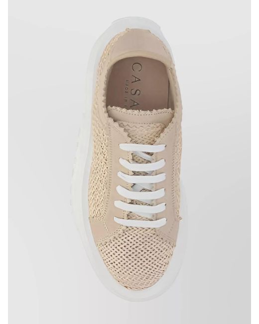 Casadei White Platform Sole Sneakers Featuring Woven Texture