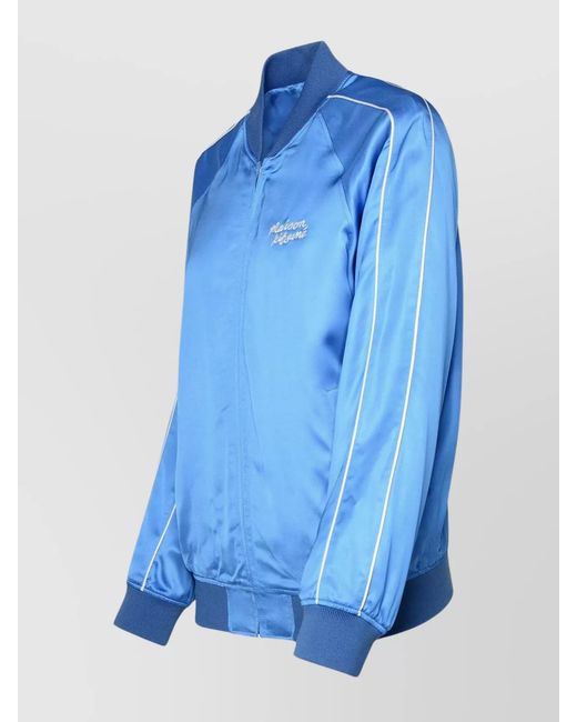 Maison Kitsuné Blue Viscose Ribbed Trim Zip Jacket
