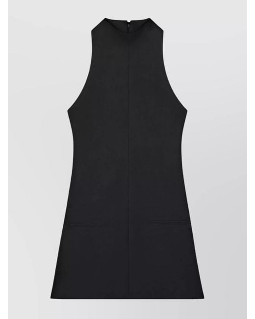 Courreges Black Twill Sleeveless Mock Neck Mini Dress