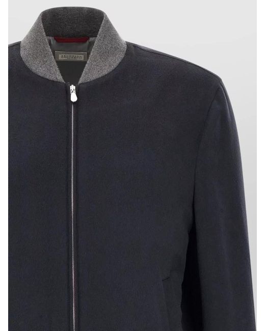 Brunello Cucinelli Blue Flannel Cashmere Bomber Jacket Structured Silhouette for men