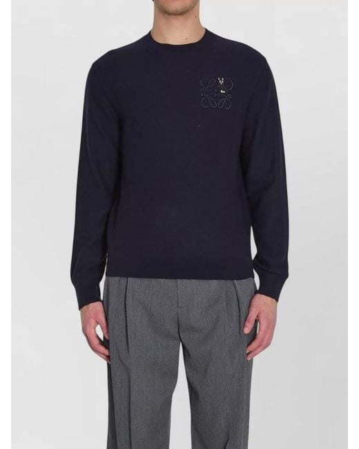 Loewe Blue Wool Ribbed Crew Neck Sweater for men