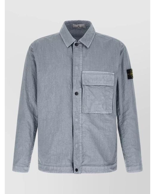 Stone Island Blue 1200003 Overshirt Jacket Chest Pocket Sleeves for men