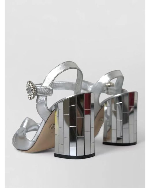 Dolce & Gabbana Gray Leather Crystal-Embellished Knotted Ankle-Strap Sandals