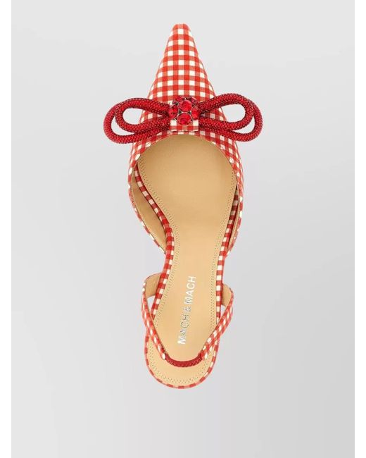 Mach & Mach Red Cotton Double Bow Slingback Pumps