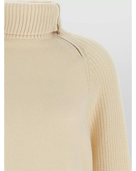 Agnona Natural Cashmere Ribbed High-Neck Zip Sweater