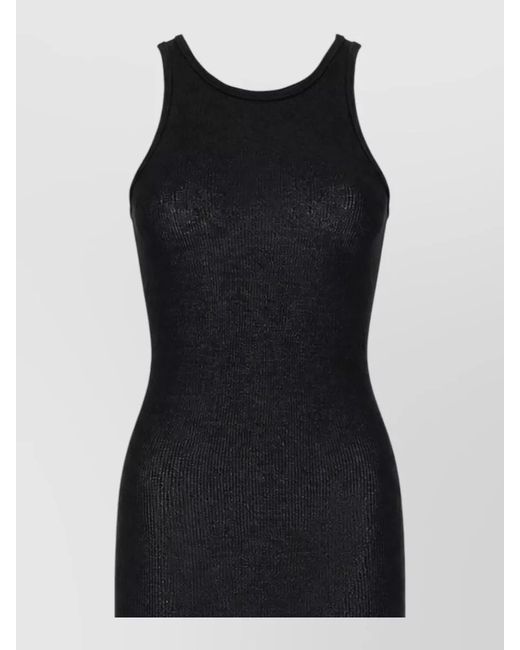 Rick Owens Black Sleeveless Ribbed Dress Fitted Silhouette Slit