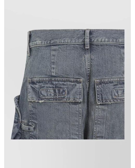 Rick Owens Blue Denim Low-Rise Wide-Leg Cargo Trousers for men