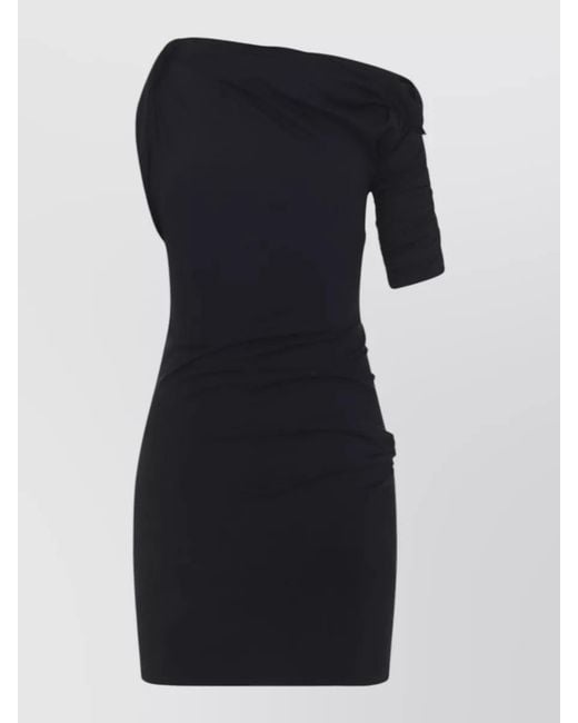Jacquemus Black Cotton Silk Asymmetric Draped Mini Dress