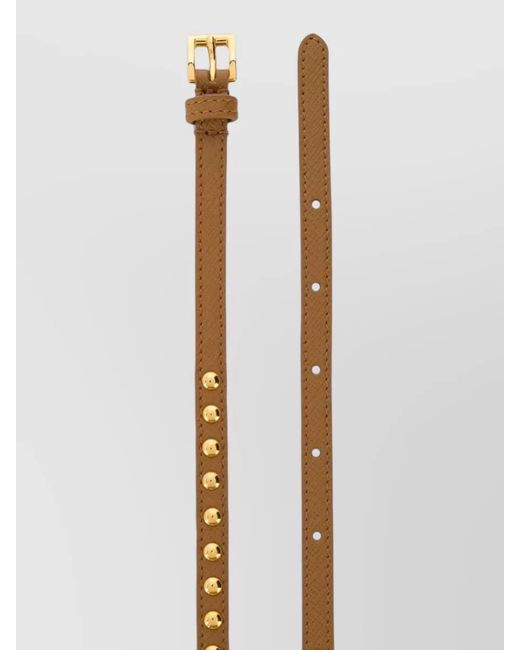 Prada White Light Leather Belt Rounded Stud Detail