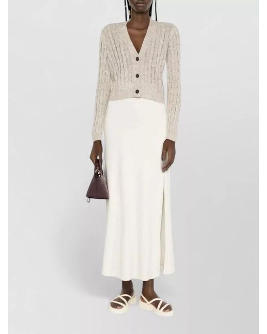 Brunello Cucinelli White High-Rise Side-Slit Straight Maxi Skirt