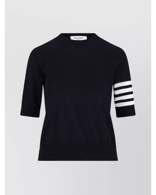 Thom Browne Blue Wool 4-Bar Short-Sleeve Crewneck Knit Top