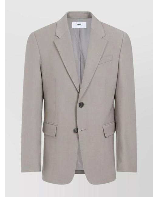AMI Gray Virgin Wool Single Breasted Blazer for men