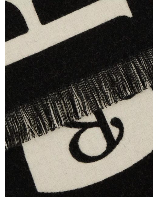 Burberry Black Embroidered Wool Scarf