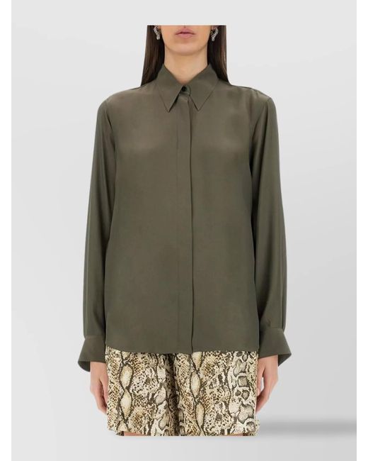 Dries Van Noten Green Silk Blend Satin Regular Fit Shirt